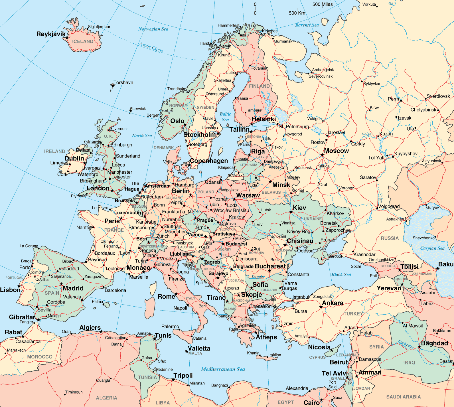 Avrupa Ülkeler ve Şehirleri Haritası